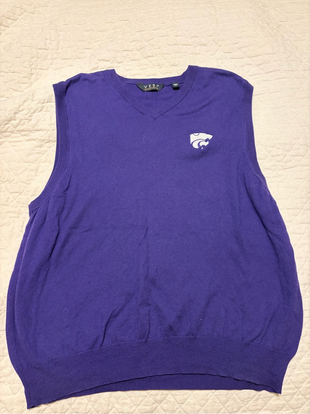 Men’s Kansas State V-Neck Purple Sweater Vest with Embroidered Mascot